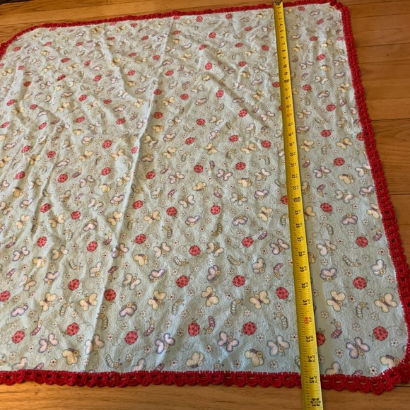 Bugs Butterfly Caterpillar Flowers Crochet Baby Security Blanket Lovey Red Blue - Picture 5 of 13